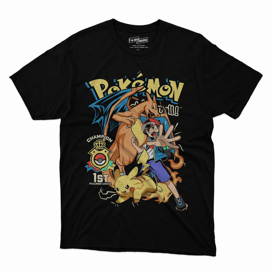 Polera Pokemon - Ash x Charizad x Pikachu